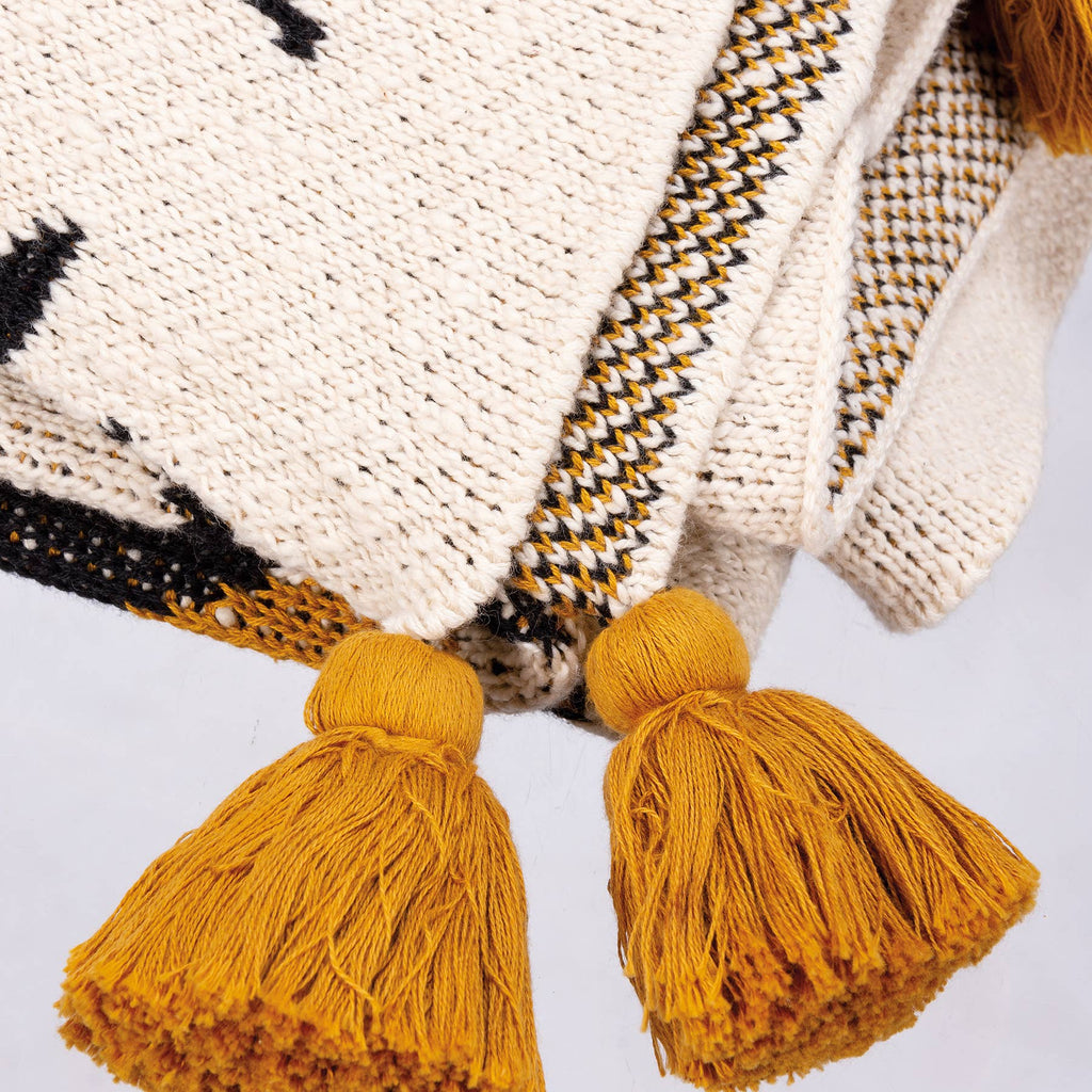 Saffron And Black Aztec Throw Blanket