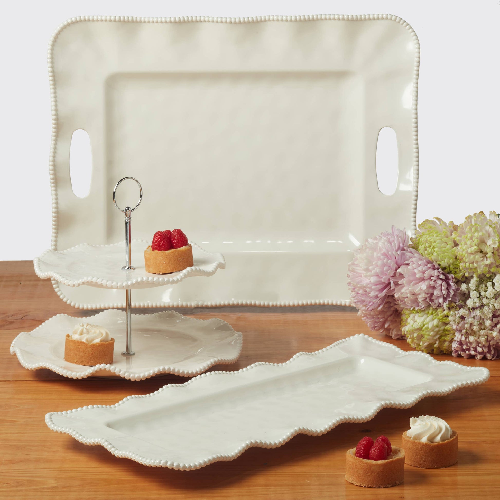 Perlette Cream Melamine 2 Tier Server