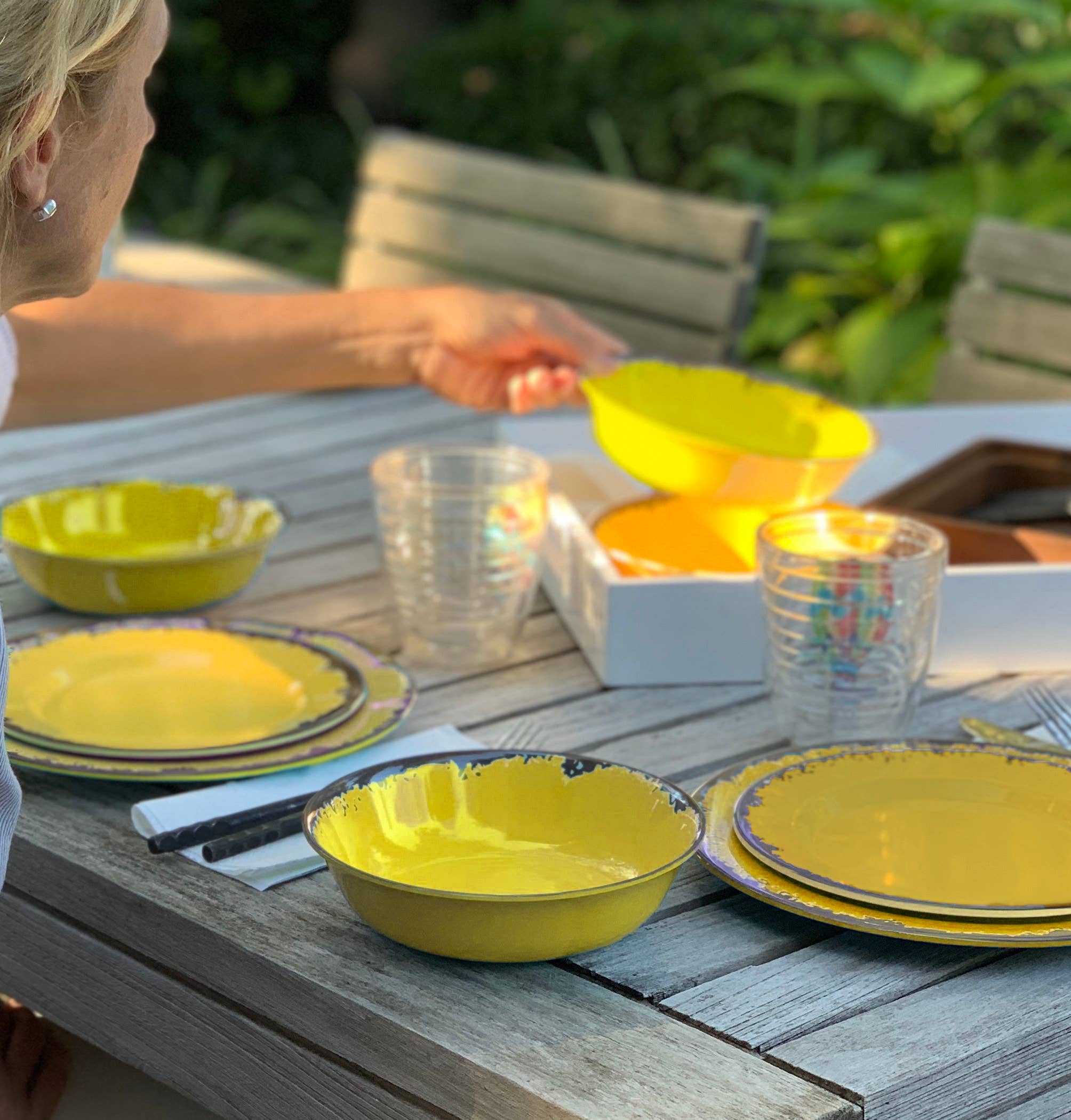 Melamine Dinnerware Set, Yellow, 12-Piece