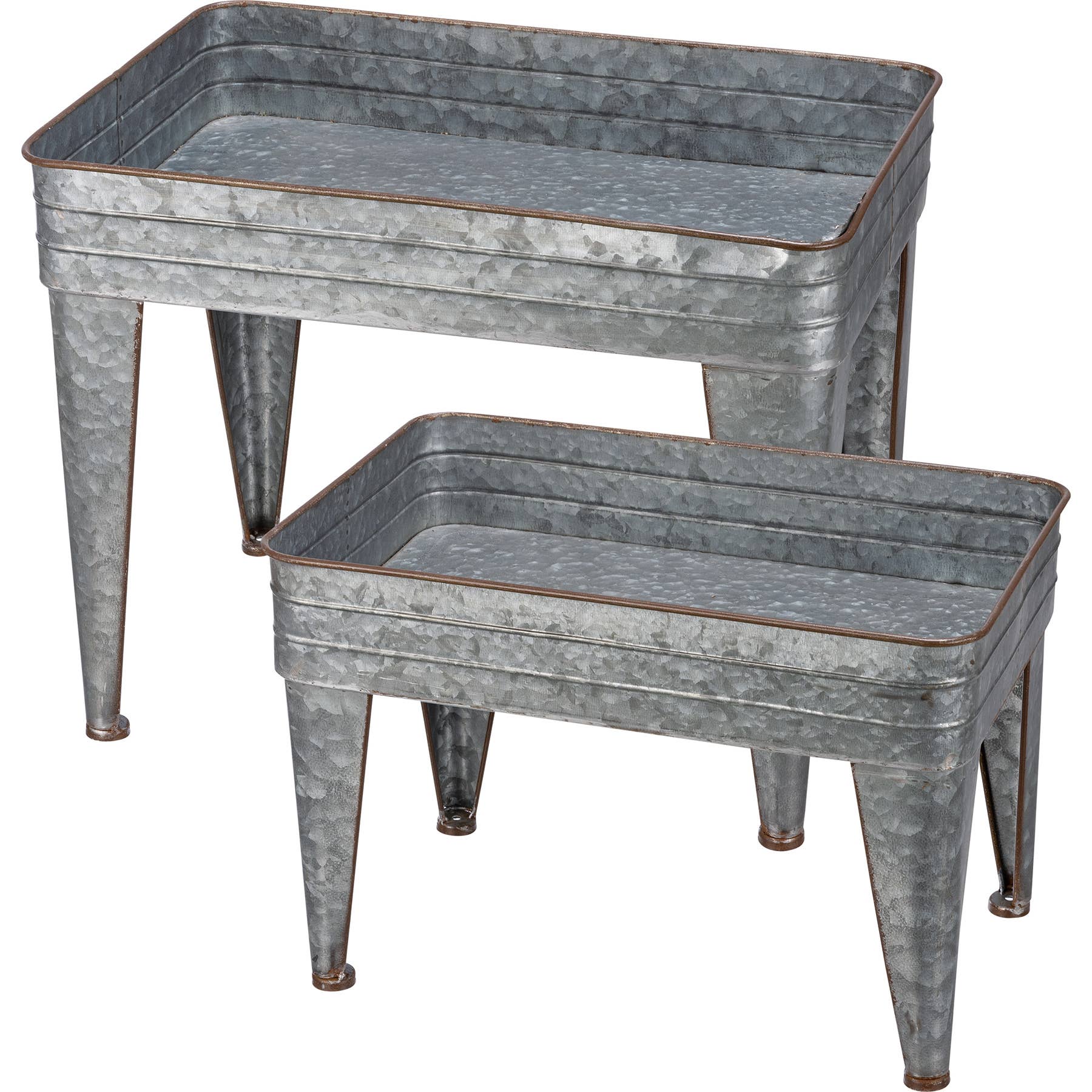 Galvanized Serving Tray Table Set