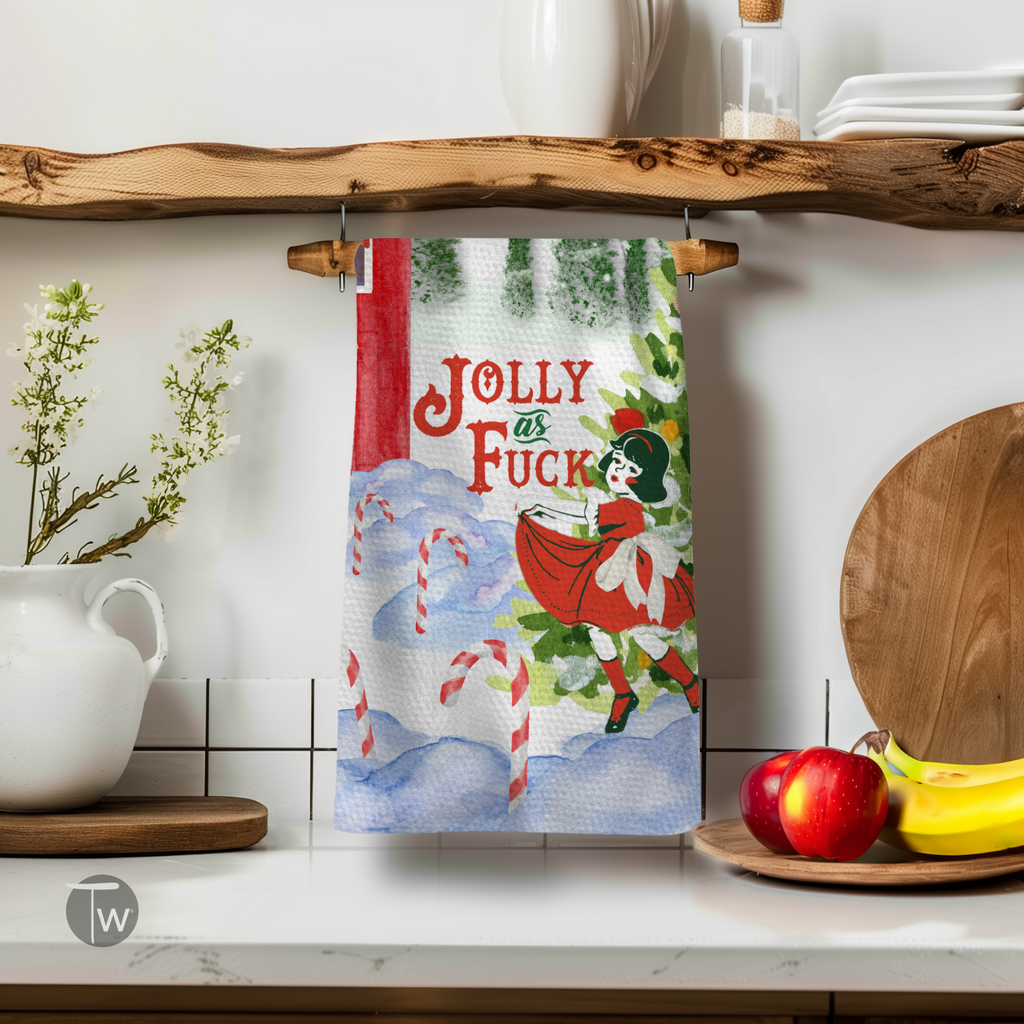 Jolly as F*ck Holiday Christmas Tea Towel