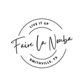 Circular logo with 'Faire la Nouba' text and 'Live It Up Smithville, TX' around it on a white background