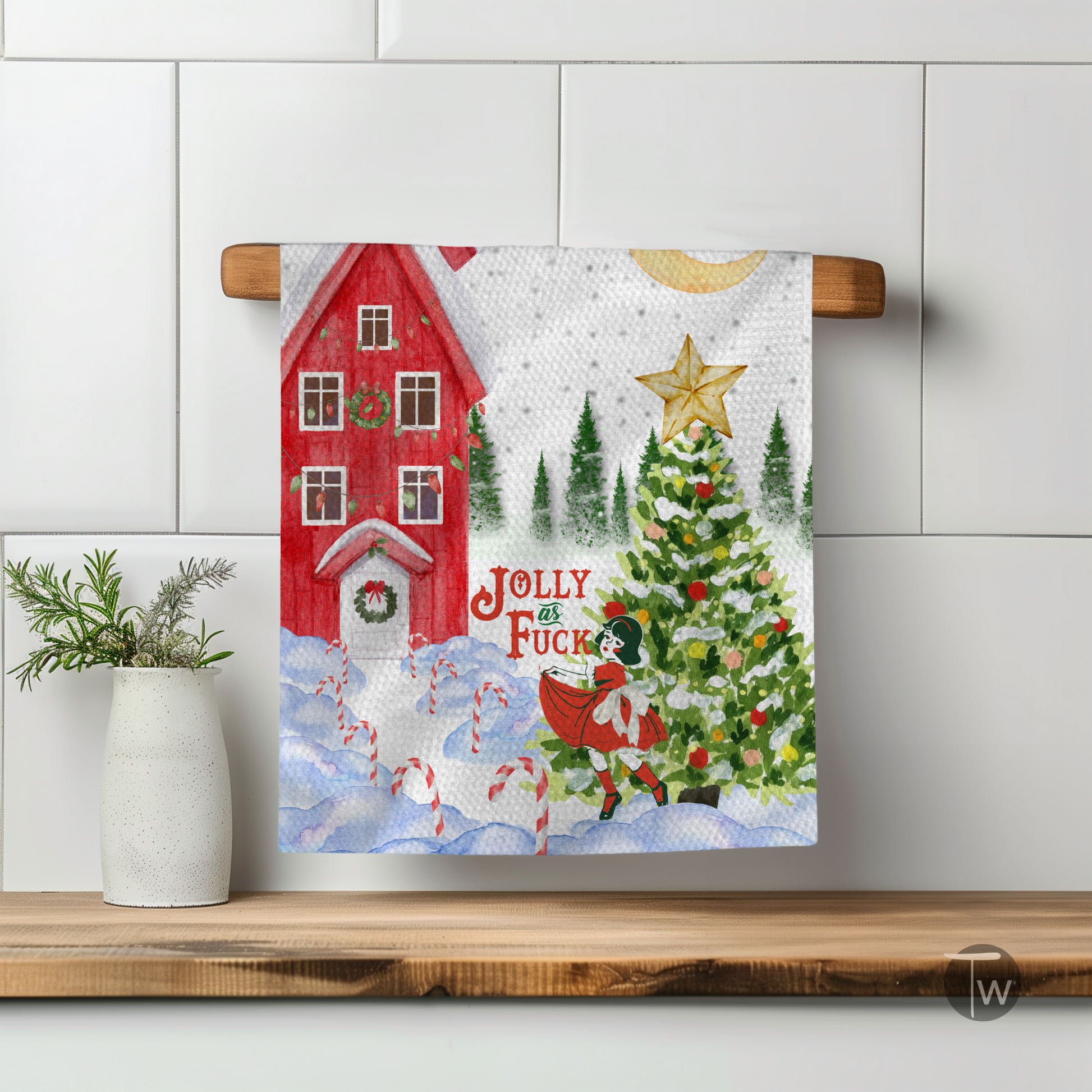 Jolly as F*ck Holiday Christmas Tea Towel